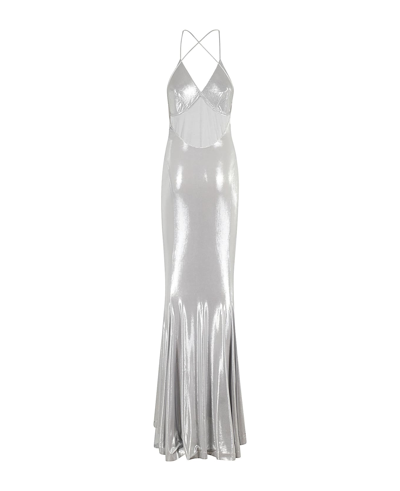 Norma Kamali Low Back Slip Fishtail Gown - Silver Silver