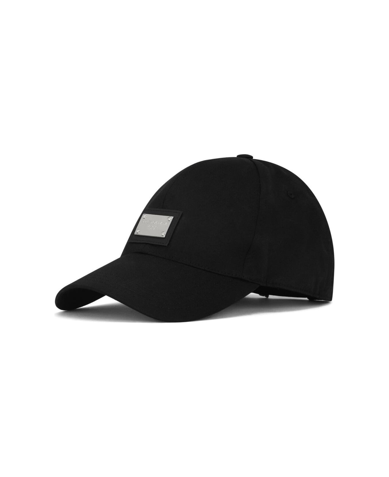 Dolce & Gabbana Black Baseball Cap With Logo Placque In Cotton Man - Black