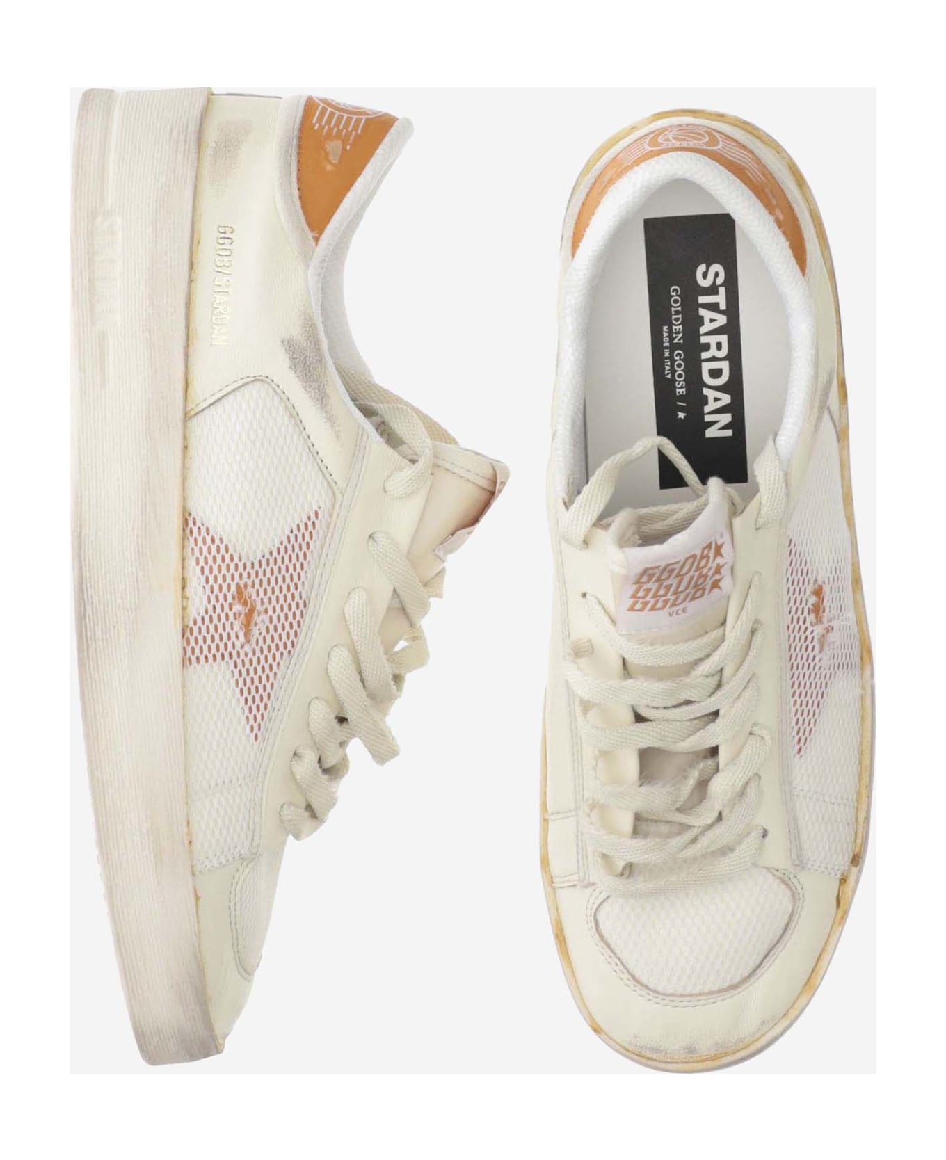 Golden Goose Stardan Sneakers With Distressed Effect - WHITE-ORANGE スニーカー