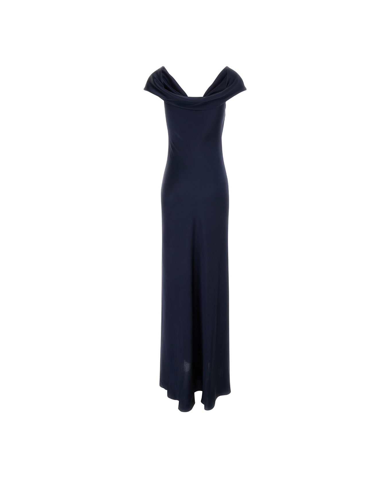 Alberta Ferretti Blue Draped Satin Long Dress In Silk Blend Woman - Blu ワンピース＆ドレス