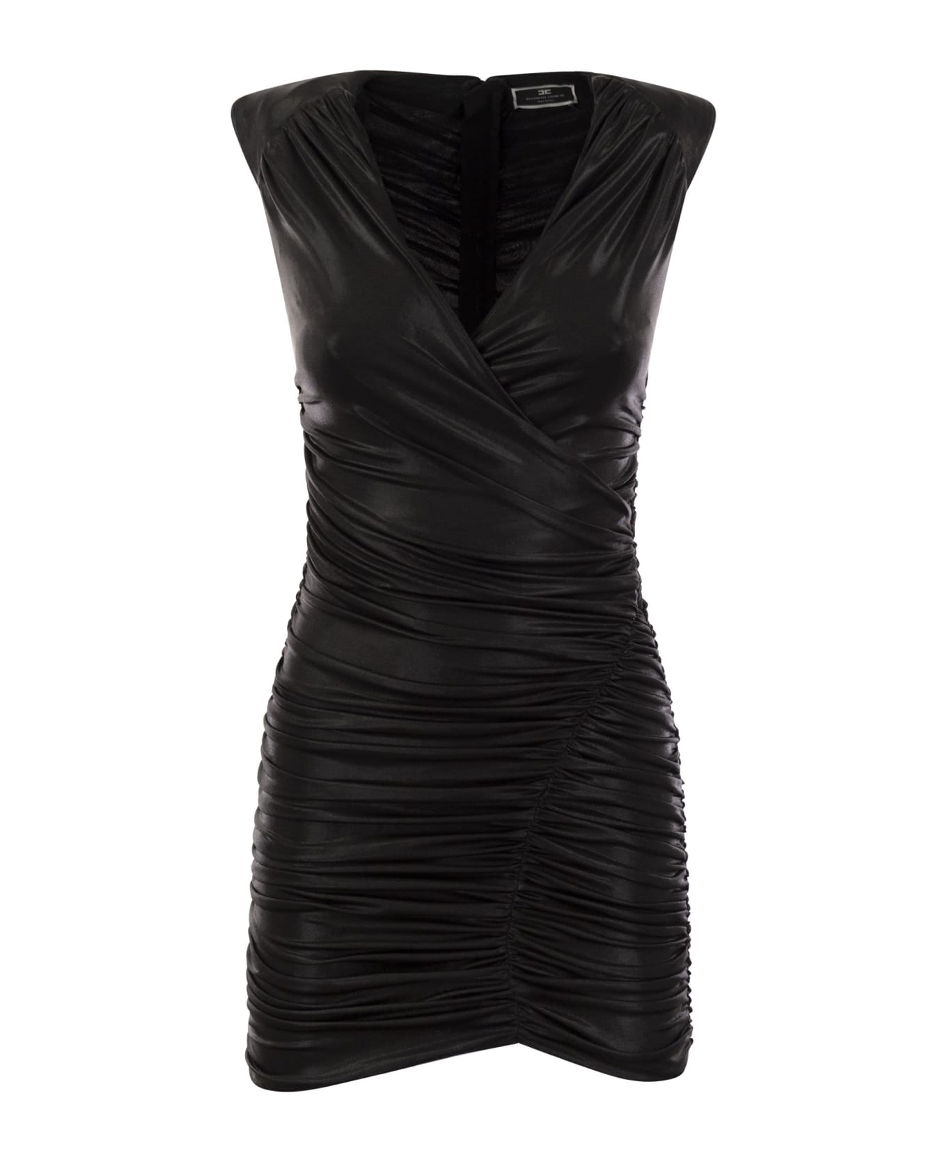 Elisabetta Franchi Draped Metallic Jersey Minidress - Black