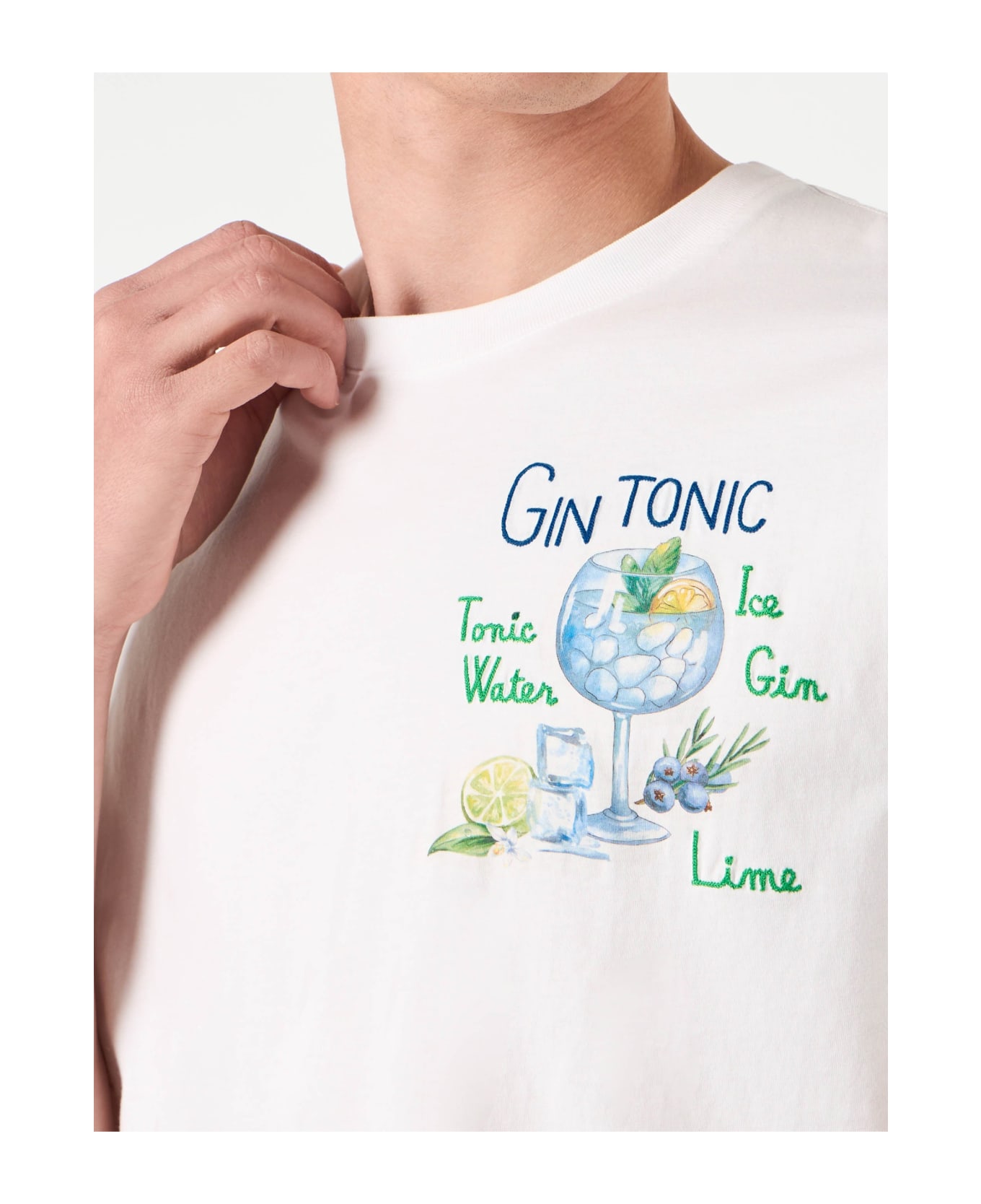 MC2 Saint Barth Man Cotton T-shirt With Gin Tonic Print - WHITE