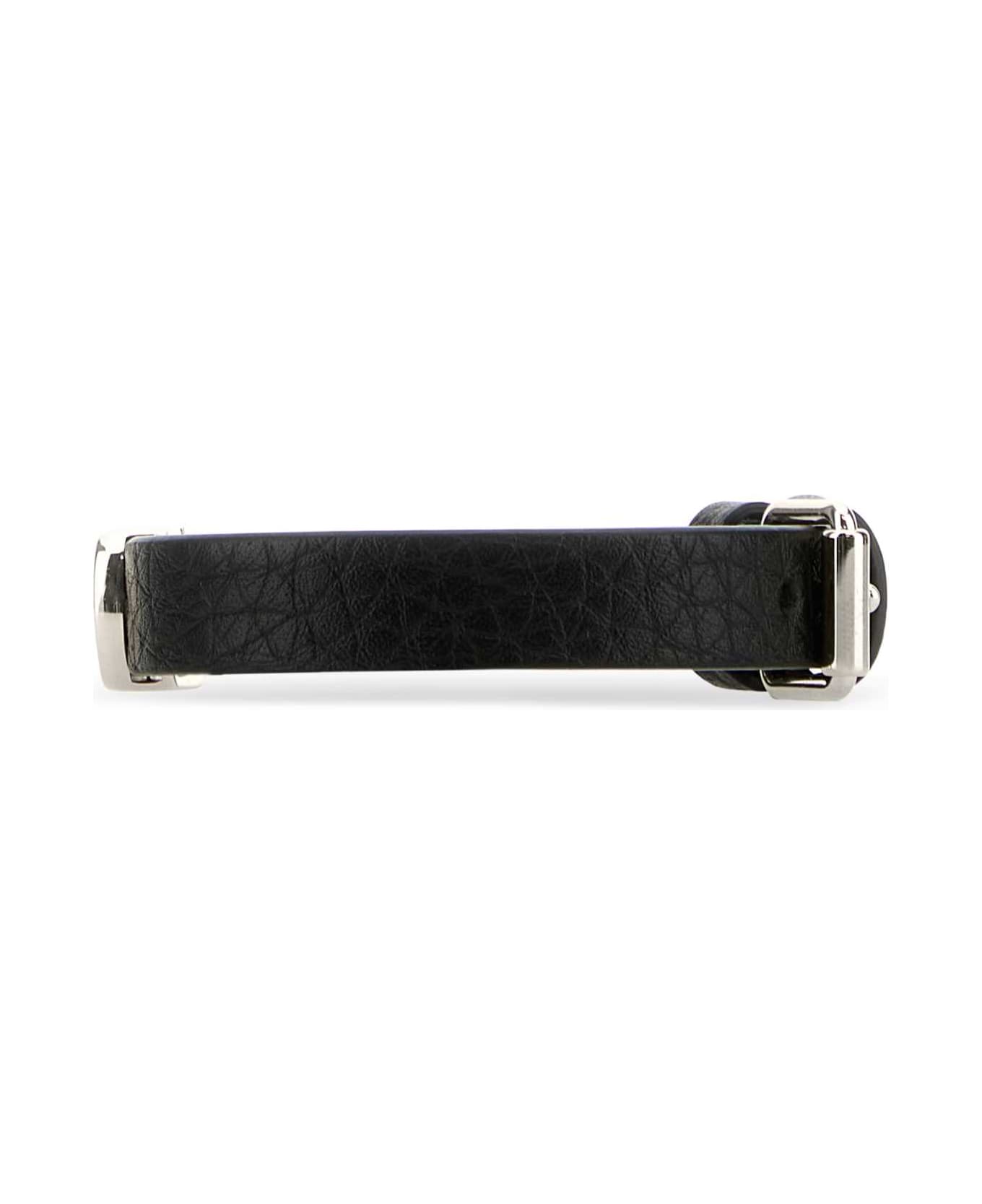 Valentino Garavani Black Leather Vlogo Bracelet - NERO