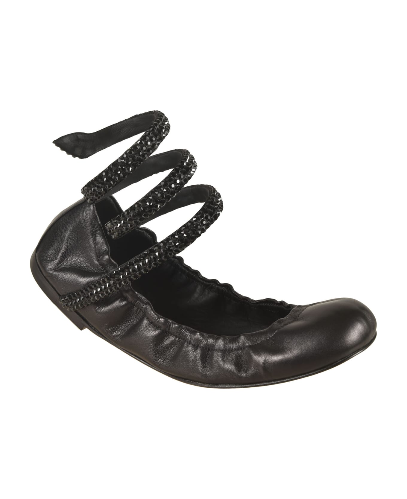 René Caovilla Studded Ankle Strap Ballerinas - Black