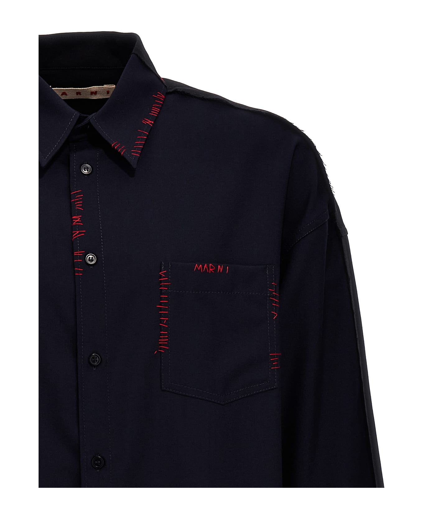 Marni Cool Wool Shirt With Contrast Stitching - Multicolor