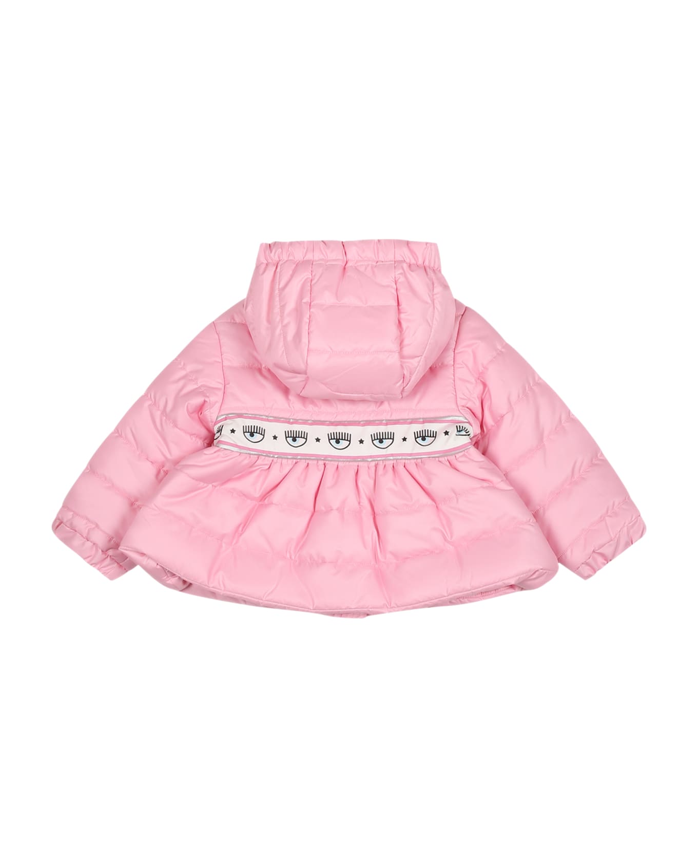 Chiara Ferragni Pink Down Jacket For Baby Girl With Eyestar - Pink コート＆ジャケット