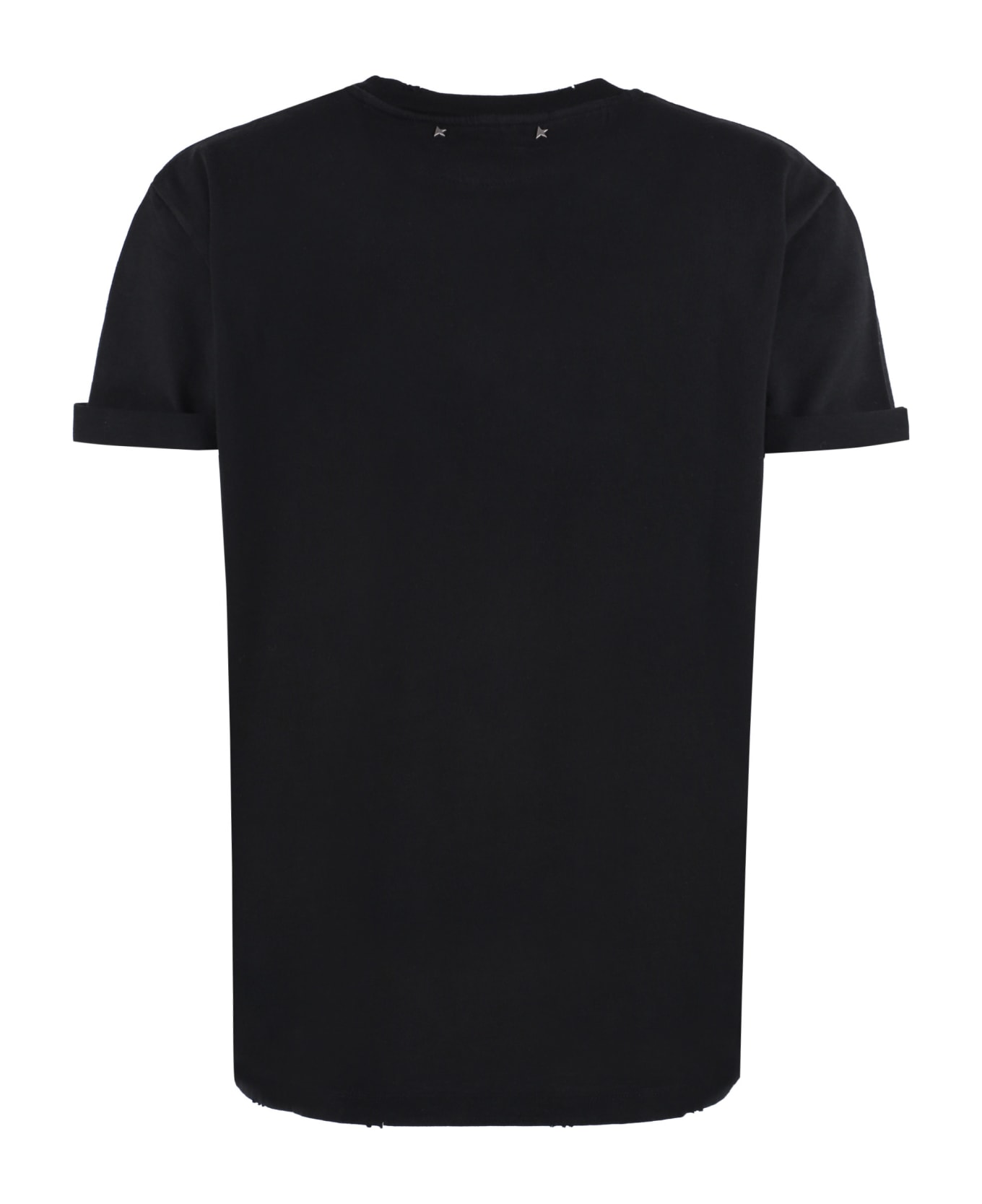 Golden Goose Cotton T-shirt With Ripped Profiles - Black