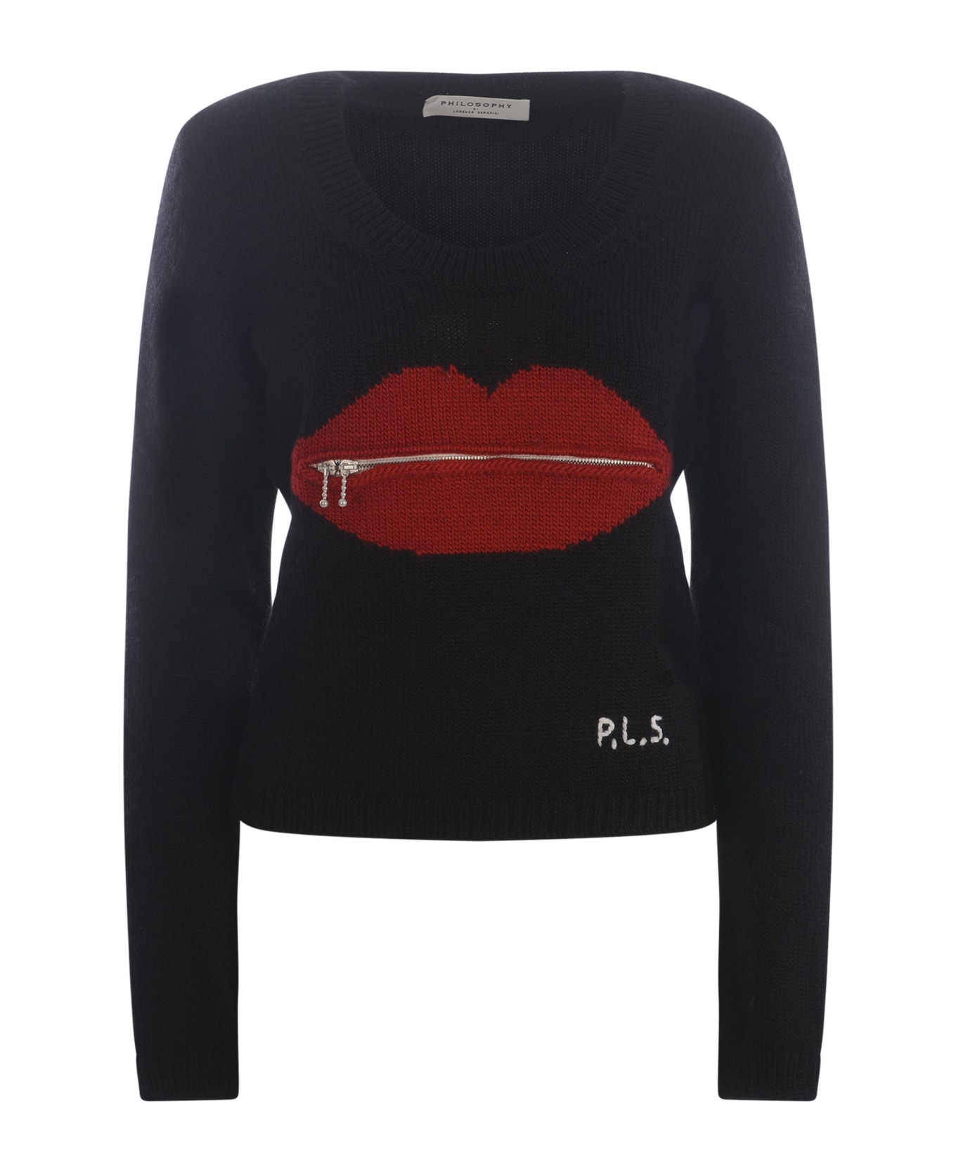 Philosophy di Lorenzo Serafini Sweater Philosophy "red Lips" In Virgin Wool - Nero ニットウェア