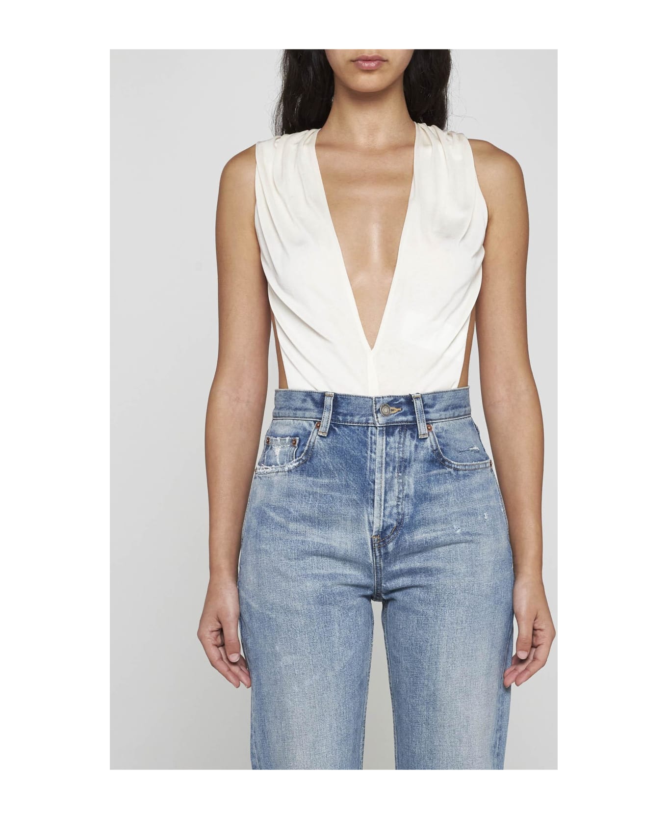 Saint Laurent Viscose Halter-neck Bodysuit - CREAM