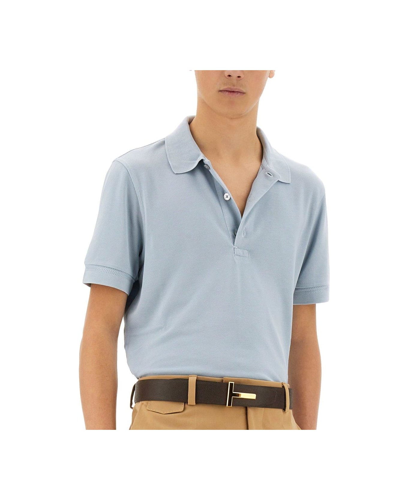 Tom Ford Logo Embroidered Polo Shirt - BABY BLUE