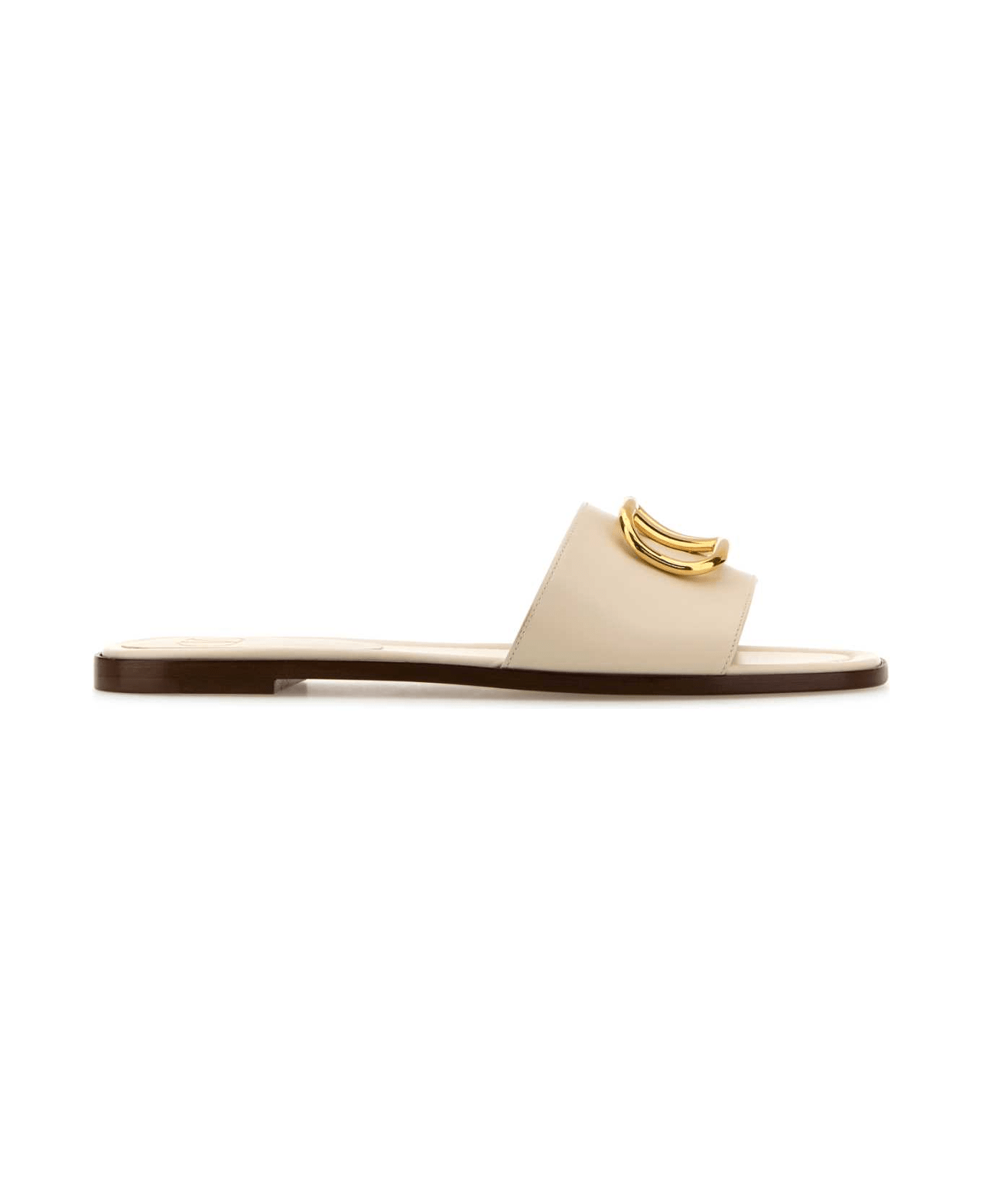 Valentino Garavani White Leather Vlogo Slippers - LIGHTIVORY