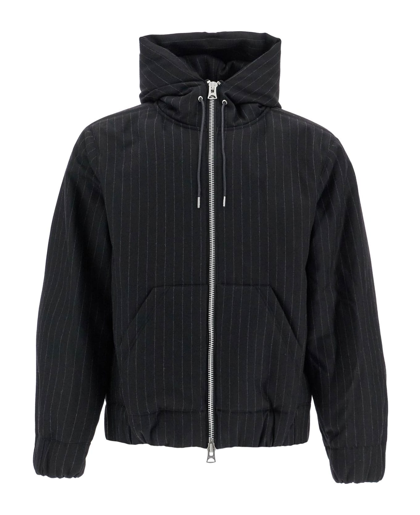 Sacai Hooded Wool Gessato Jacket - Black