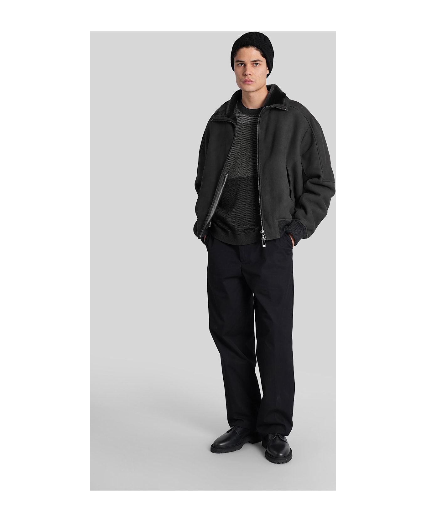 Emporio Armani Leather Jacket In Grey Leather - grey