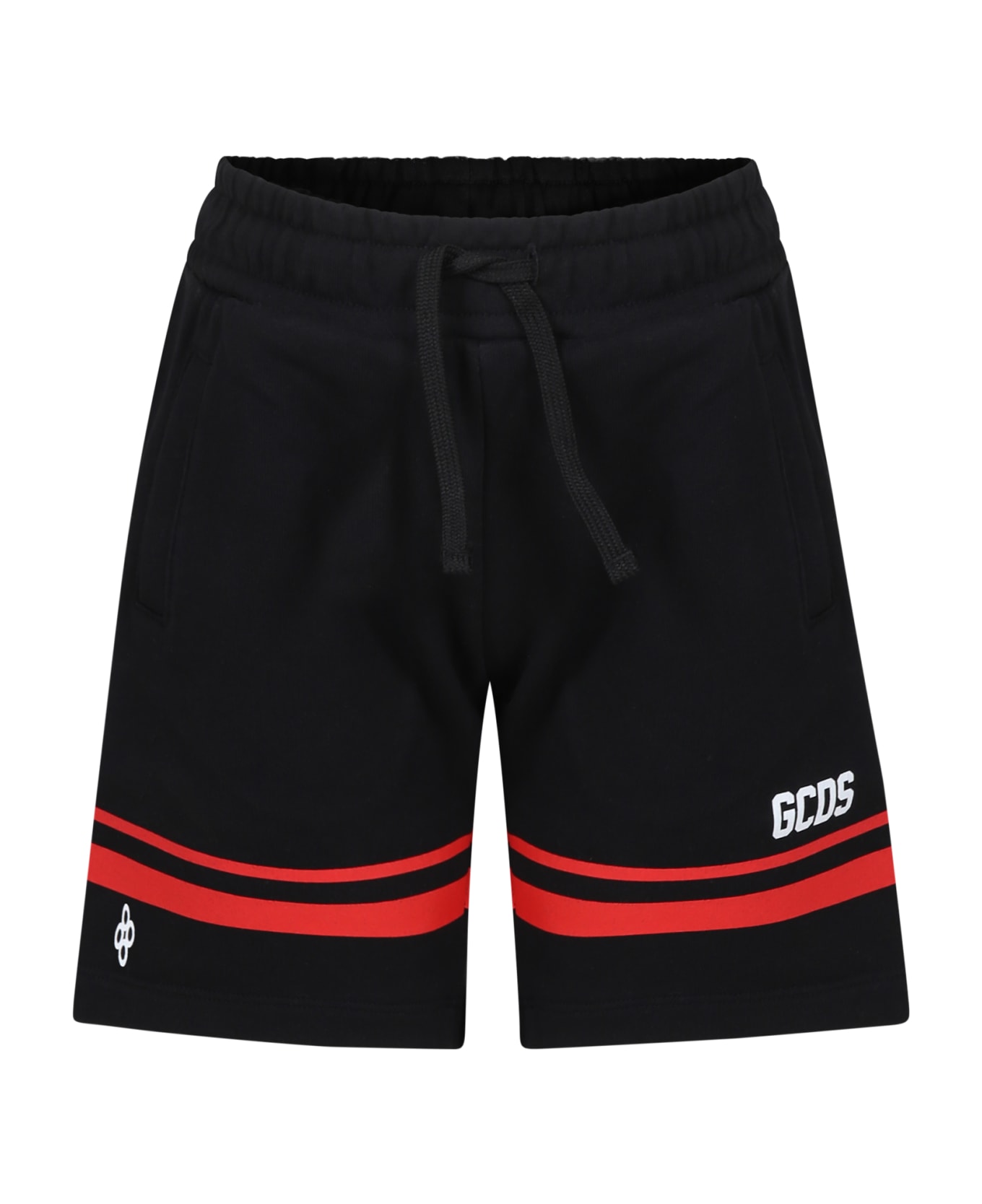 GCDS Mini Black Sports Shorts For Boy With Logo - Black