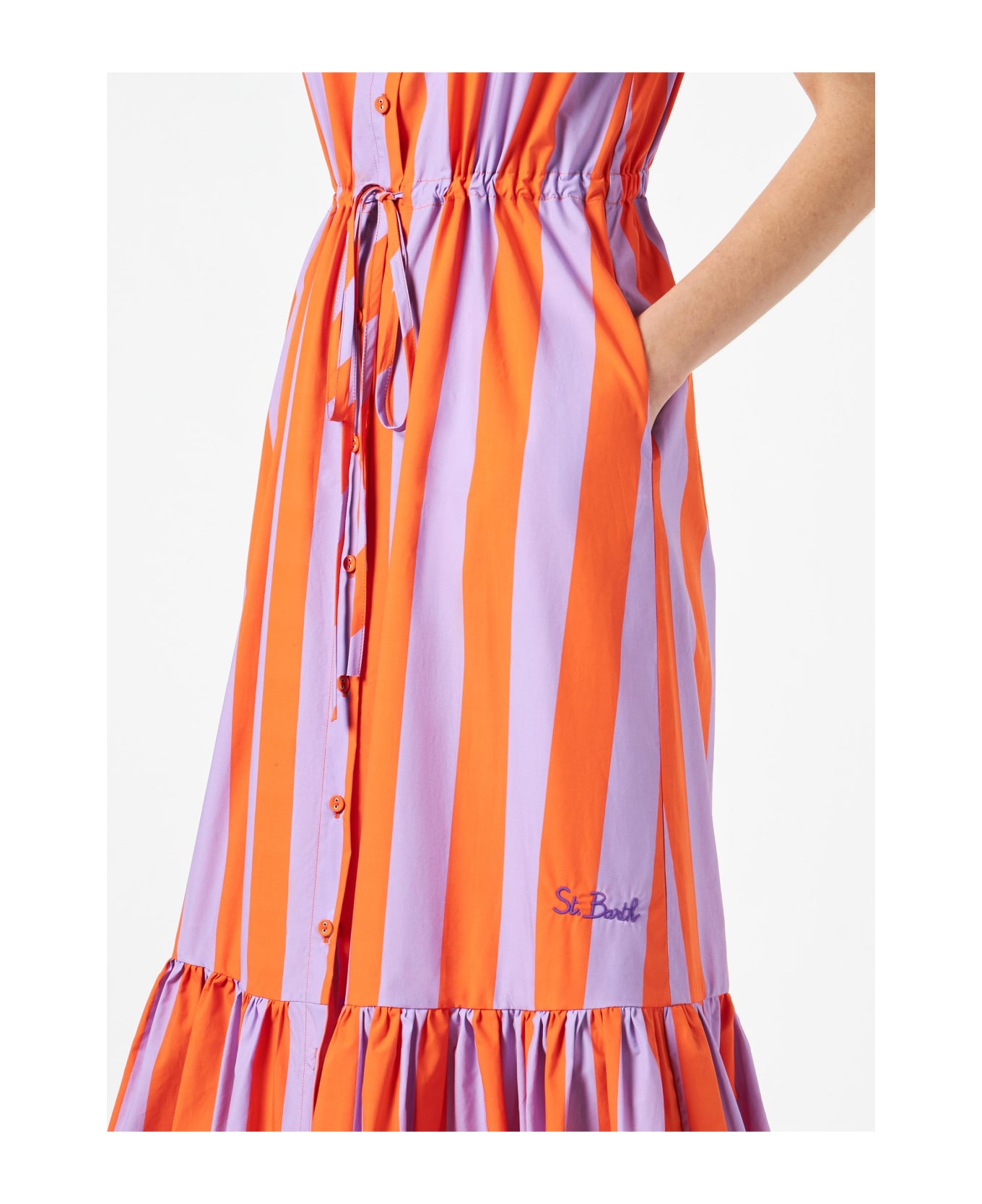 MC2 Saint Barth Woman Halterneck Dress With Striped Print - ORANGE ワンピース＆ドレス