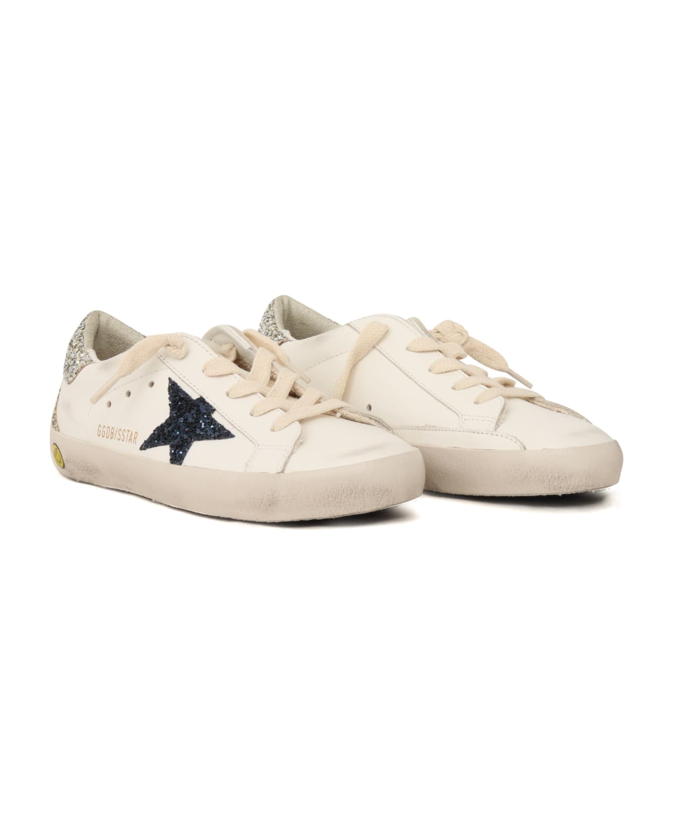 Golden Goose Super Star Leather Upper Glitter Star Heel And Spur - WHITE