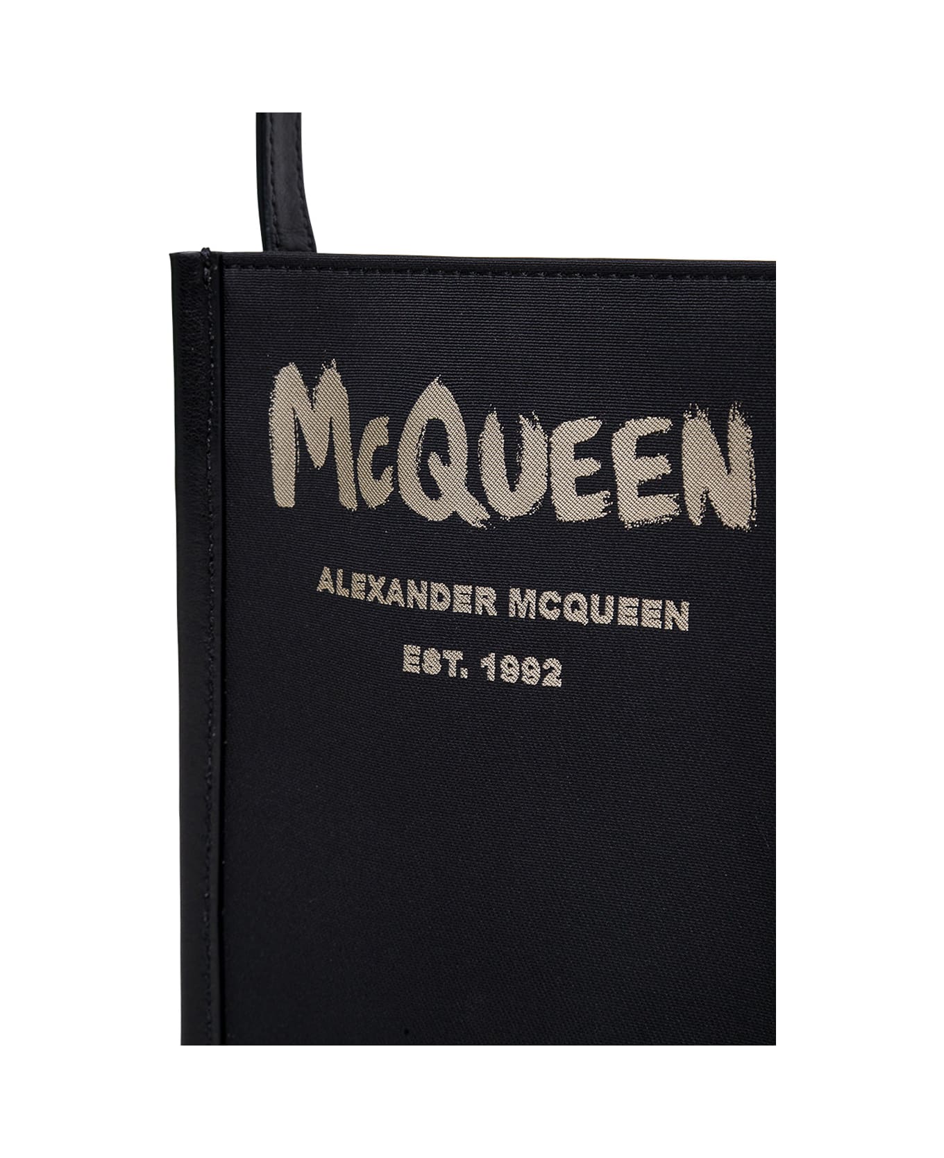 Alexander McQueen Fabric And Leather  Crossbody Bag With Logo Print - Black