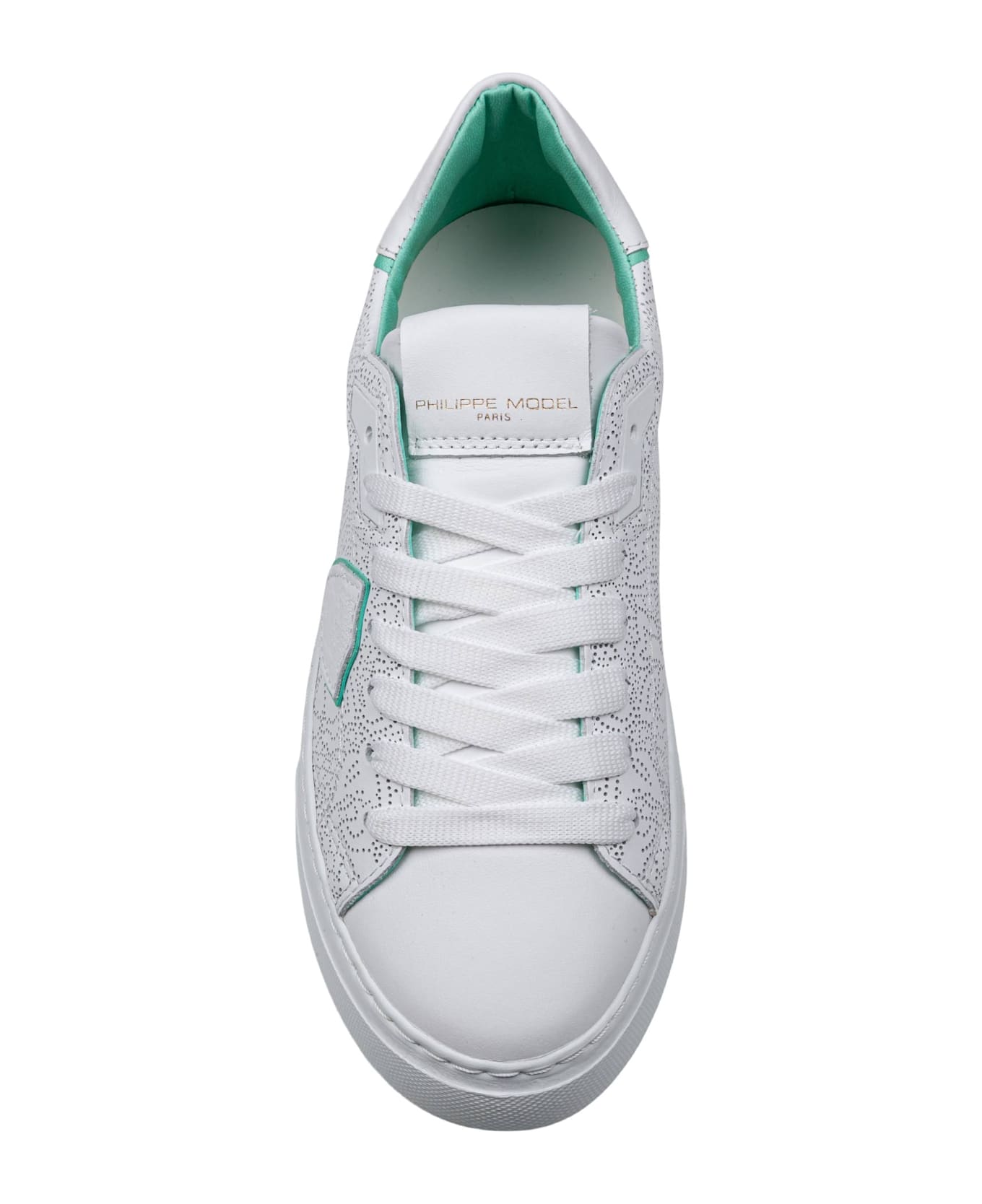Philippe Model Temple Perforated Leather Sneakers Color White And Green - White