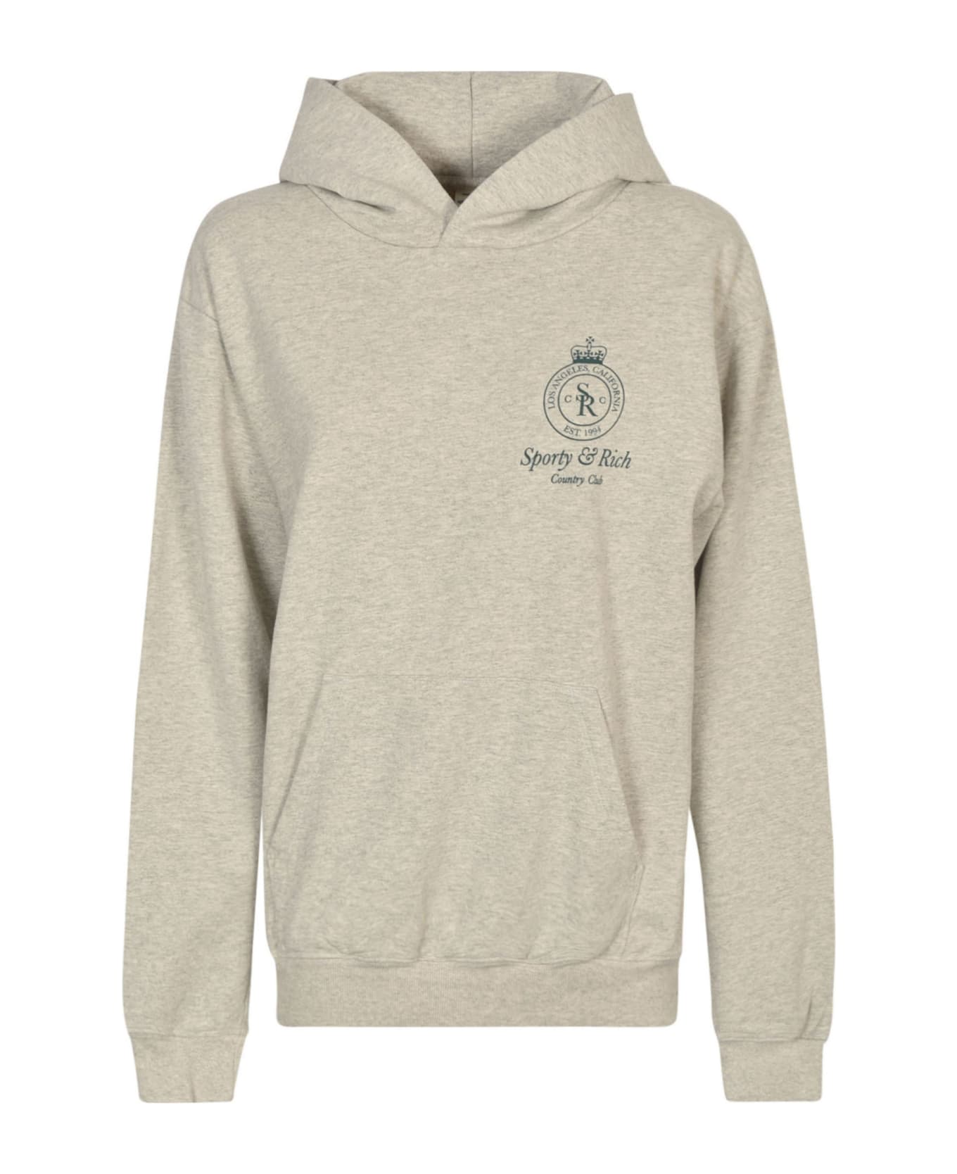 Sporty & Rich Chest Logo Hoodie - Heather Oatmeal/Forest