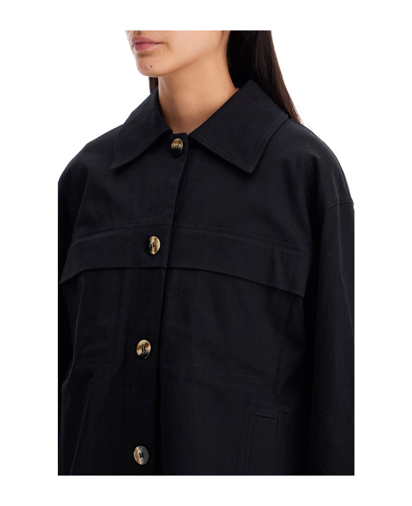 Ganni Checked Canvas Jacket With Textured Pattern - BLACK (Black)