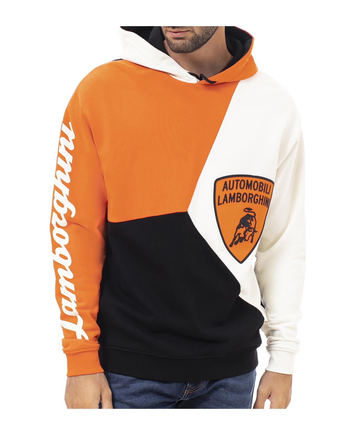 Automobili Lamborghini Loose Fit Isi White Colour Block Sweatshirt - AVORIO