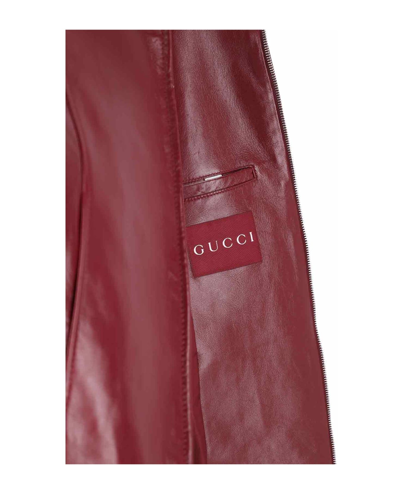 Gucci Leather Zip Jacket - Red