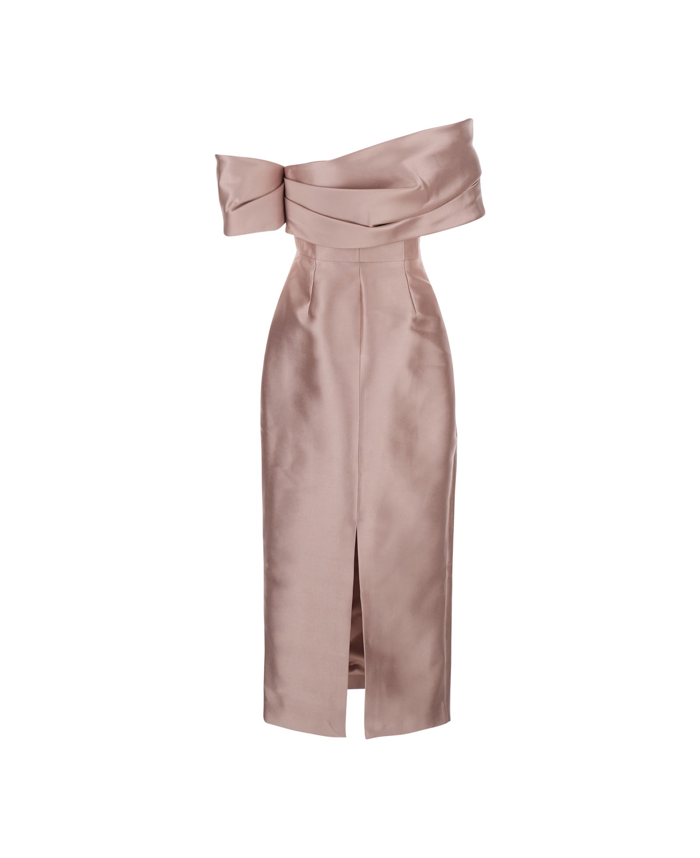 Solace London 'mirla' Pink Long Dress With Off-the-shoulder Design And Back Slit In Fabric Woman - Pink