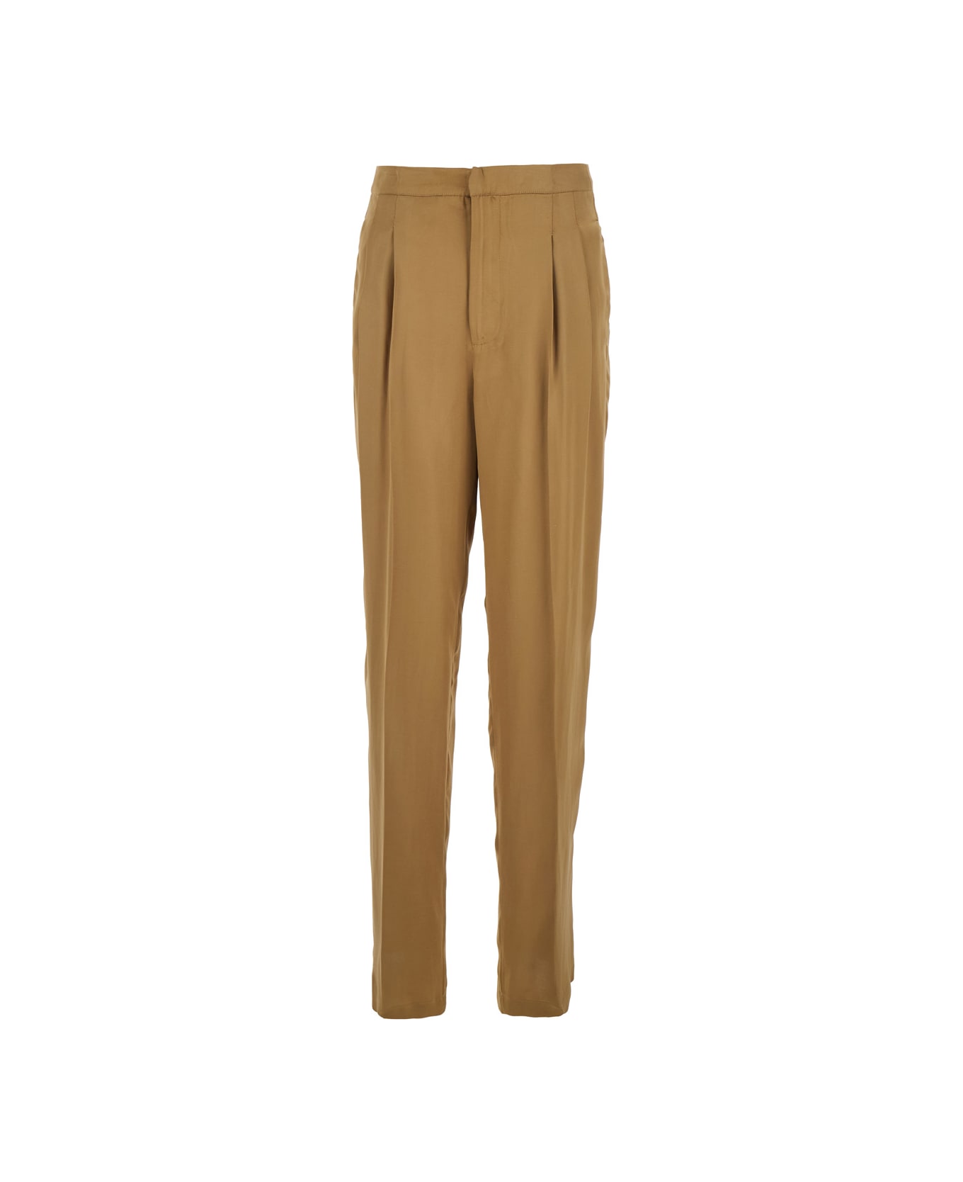 TwinSet Beige Pants With Pences And Logo Plaque On The Rear In Viscose Blend Woman - Beige