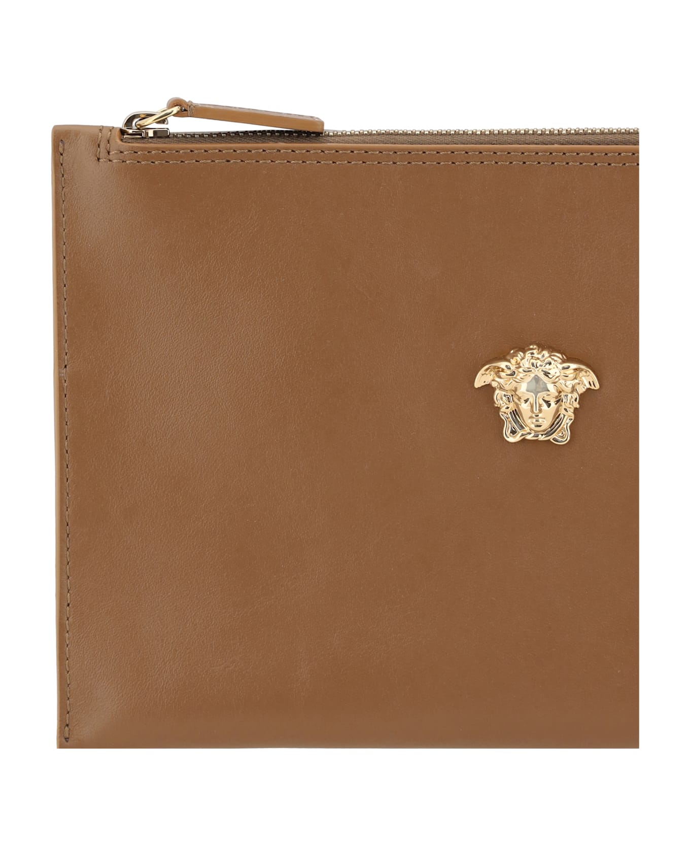Versace Pouch Bag With Iconic Medusa Head - Brown - Versace Gold