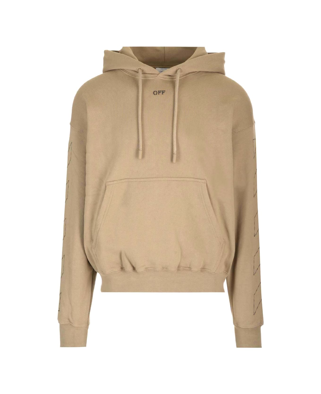 Off-White Hoodie With Logo And Arrow Motif - Beige  Black