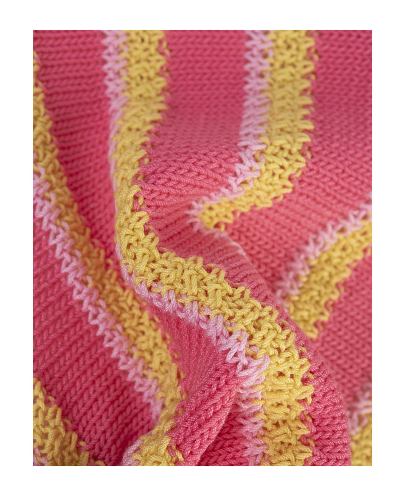 Marni Pink, Yellow And White Striped Knitted Crop Pullover - Pink ニットウェア