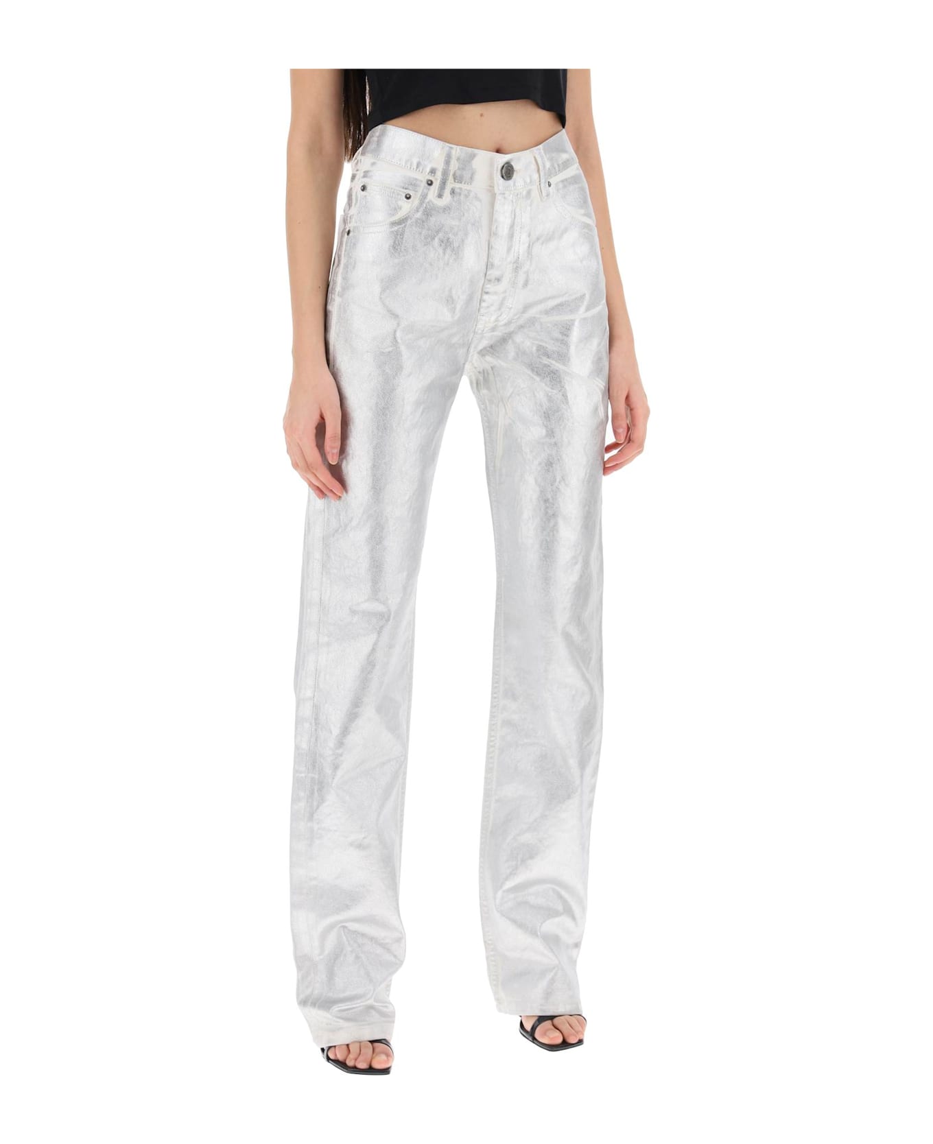 Rotate by Birger Christensen Denim Coated Pants With Seven - WHITE ALYSSUM (Silver)