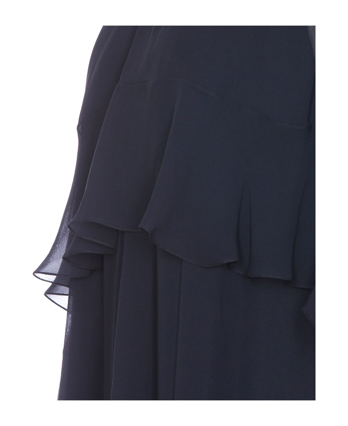 Chloé Mini Dress In Georgette Silk With Cape - Q Graphite Blue