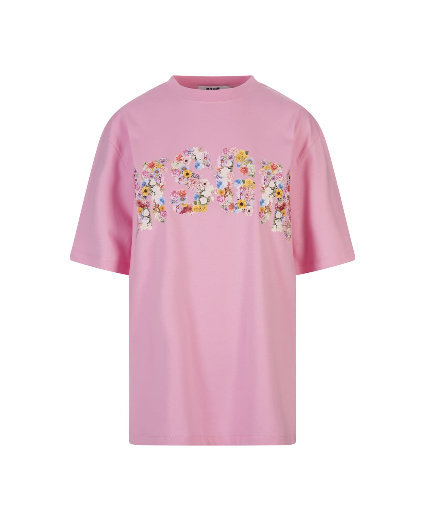 MSGM Pink T-shirt With Floral College Logo - Pink