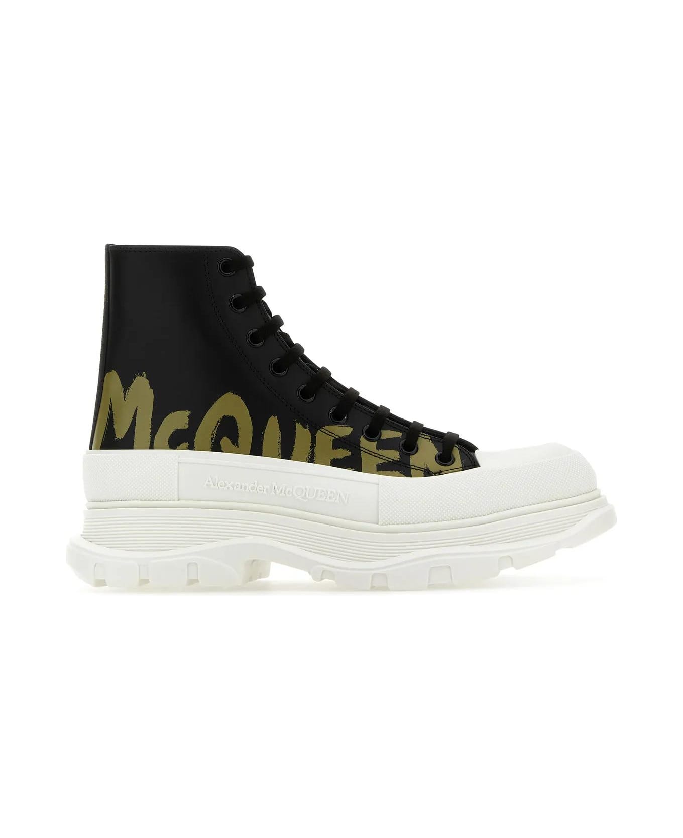 Alexander McQueen Black Leather Tread Slick Sneakers - Black スニーカー