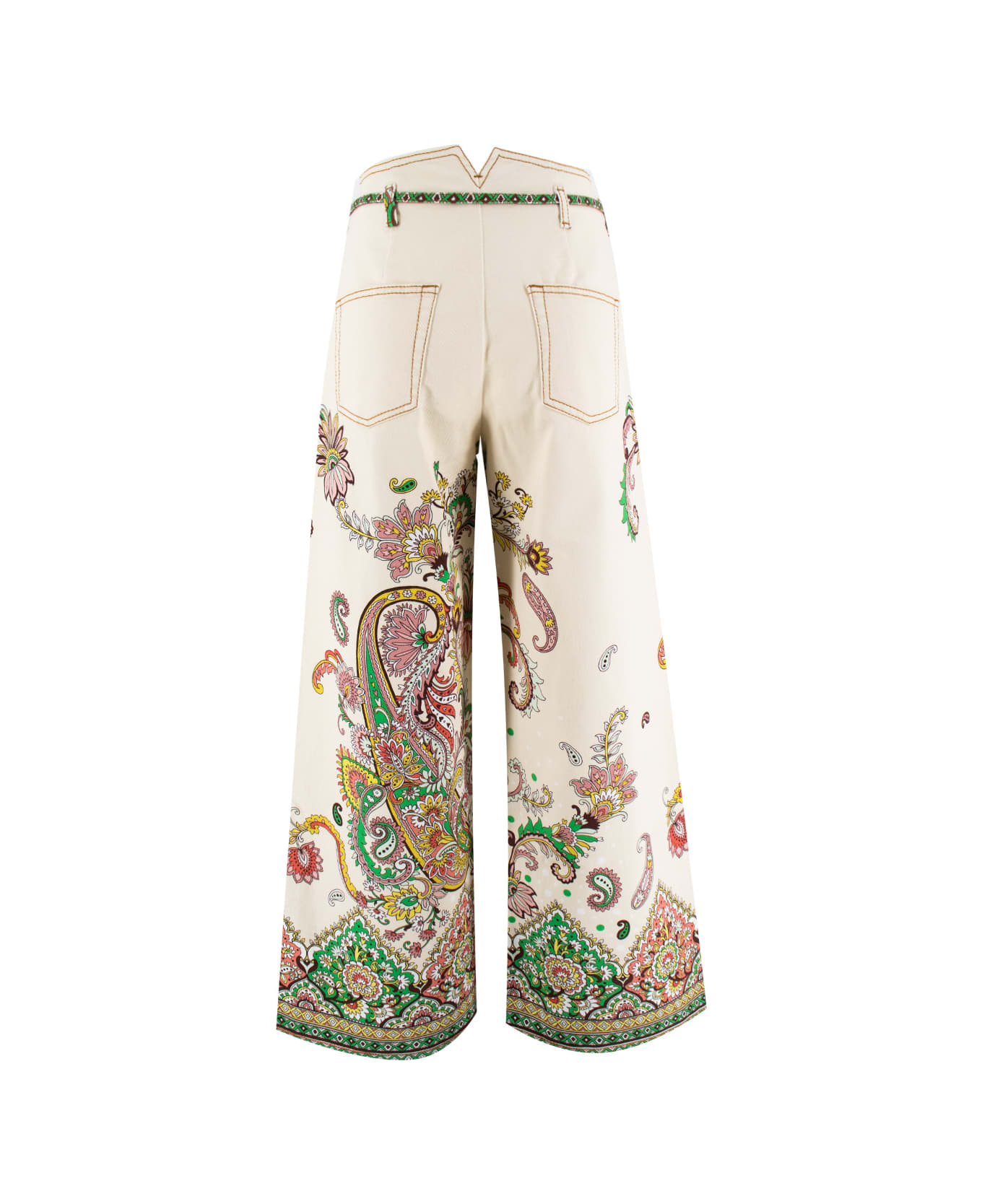 Etro Stretch Cotton Denim Jeans With Floral Pattern - PRINT ON WHITE BASE