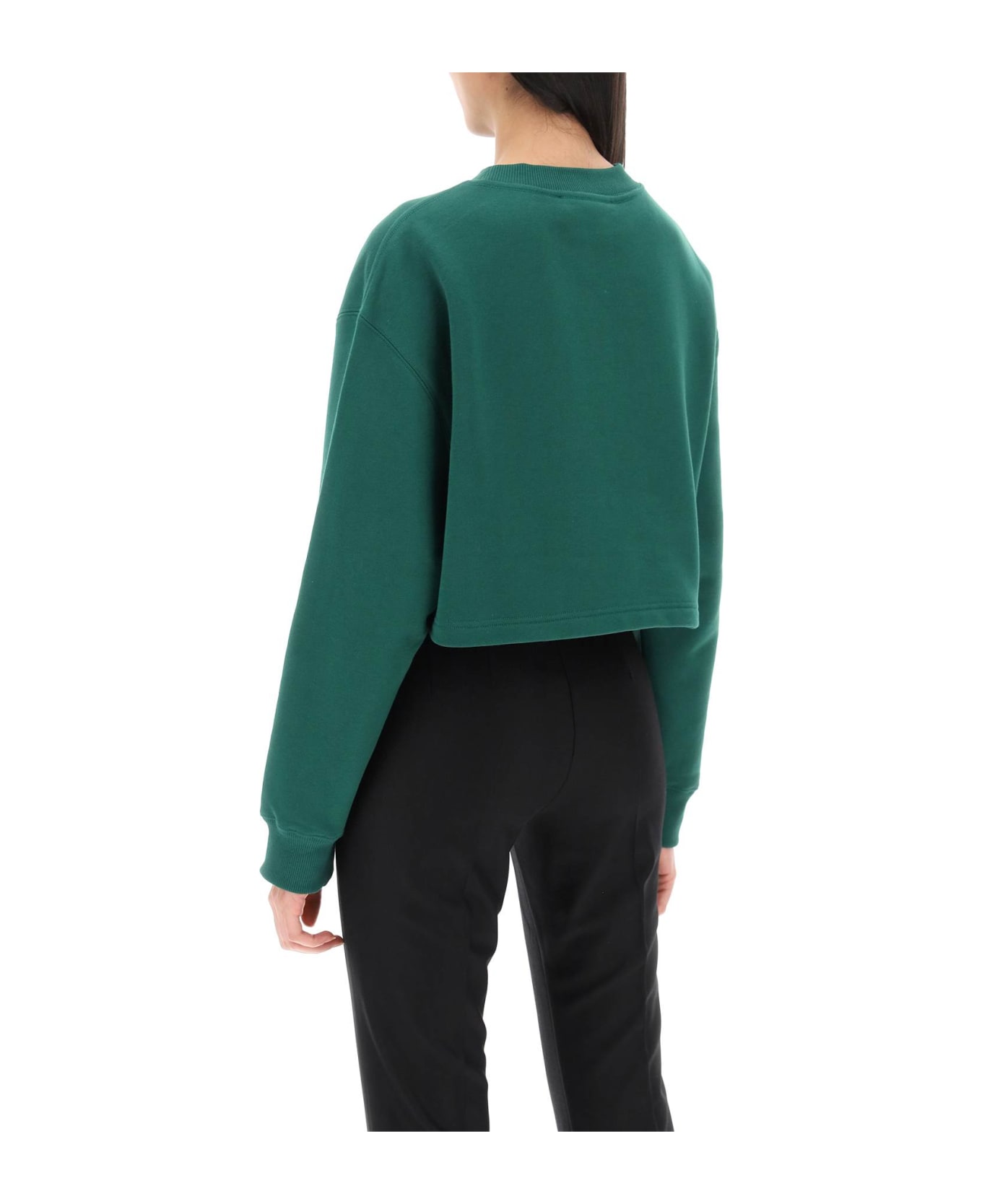 Lanvin Cropped Sweatshirt With Embroidered Logo Patch - BOTTLE (Green)