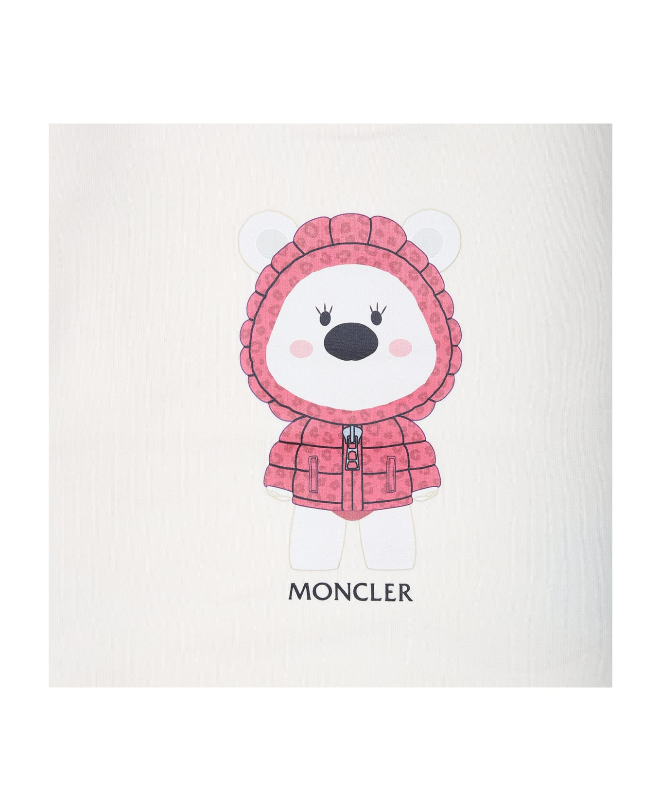 Moncler Ivory Sweatshirt For Baby Girl With Bear And Logo - Ivory