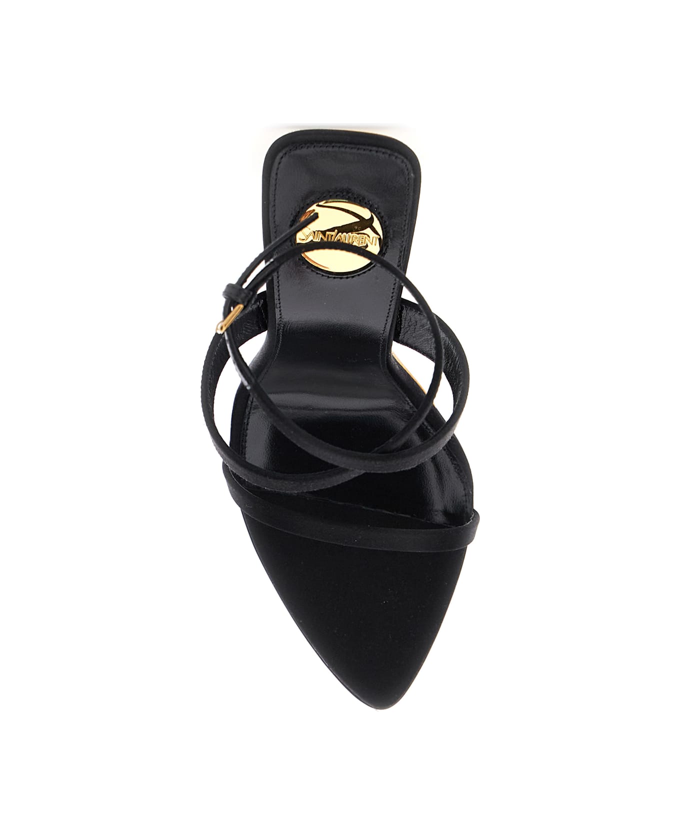 Saint Laurent Black Wedges With Criss-crossed Ankle Strap In Viscose And Silk Blend Woman - BLACK