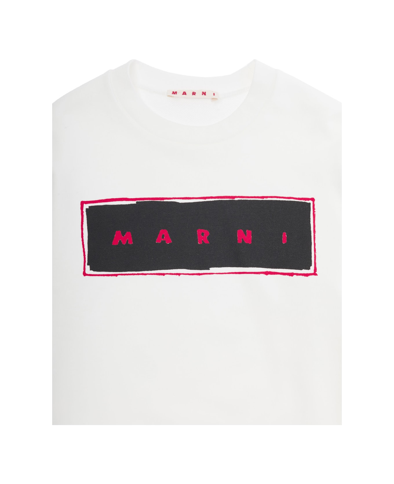 Marni White Sweatshirt With Logo Print In Cotton Boy - White