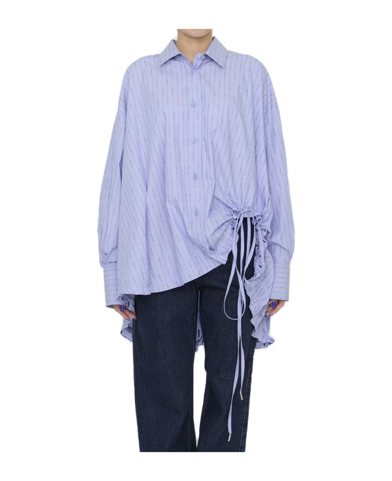 The Attico Striped Drawstring-hem Asymmetric Shirt - Blue