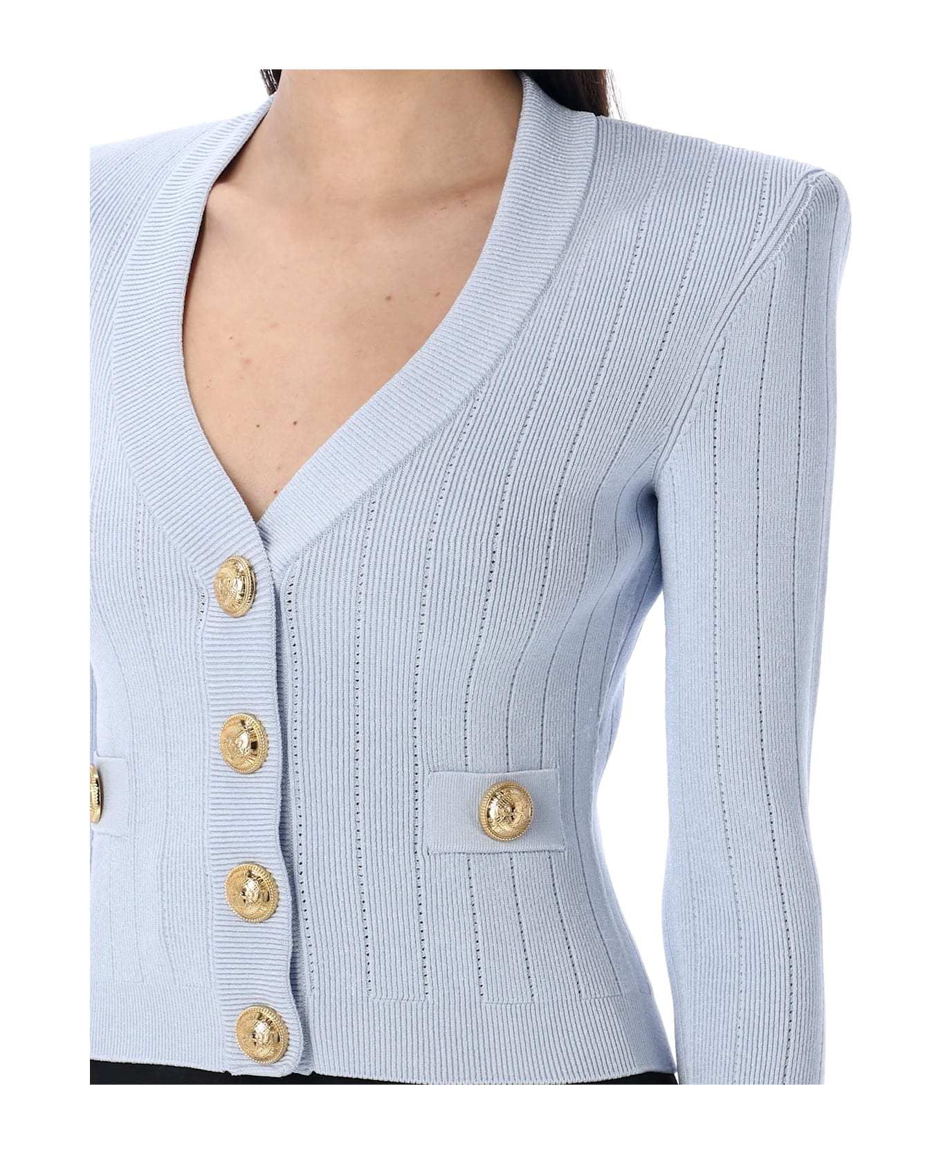 Balmain Gold Buttons Knit Cardigan - PALE BLUE