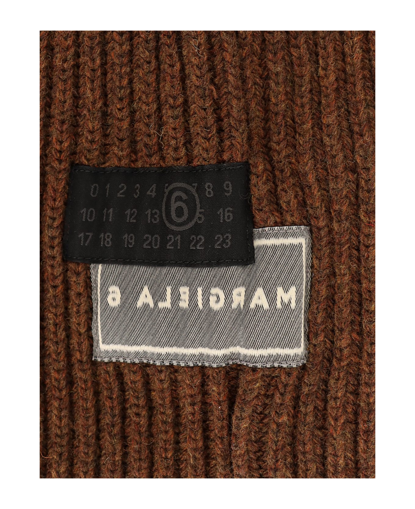 MM6 Maison Margiela Wool Blend Balaclava With Distressed Effect - Brown melange