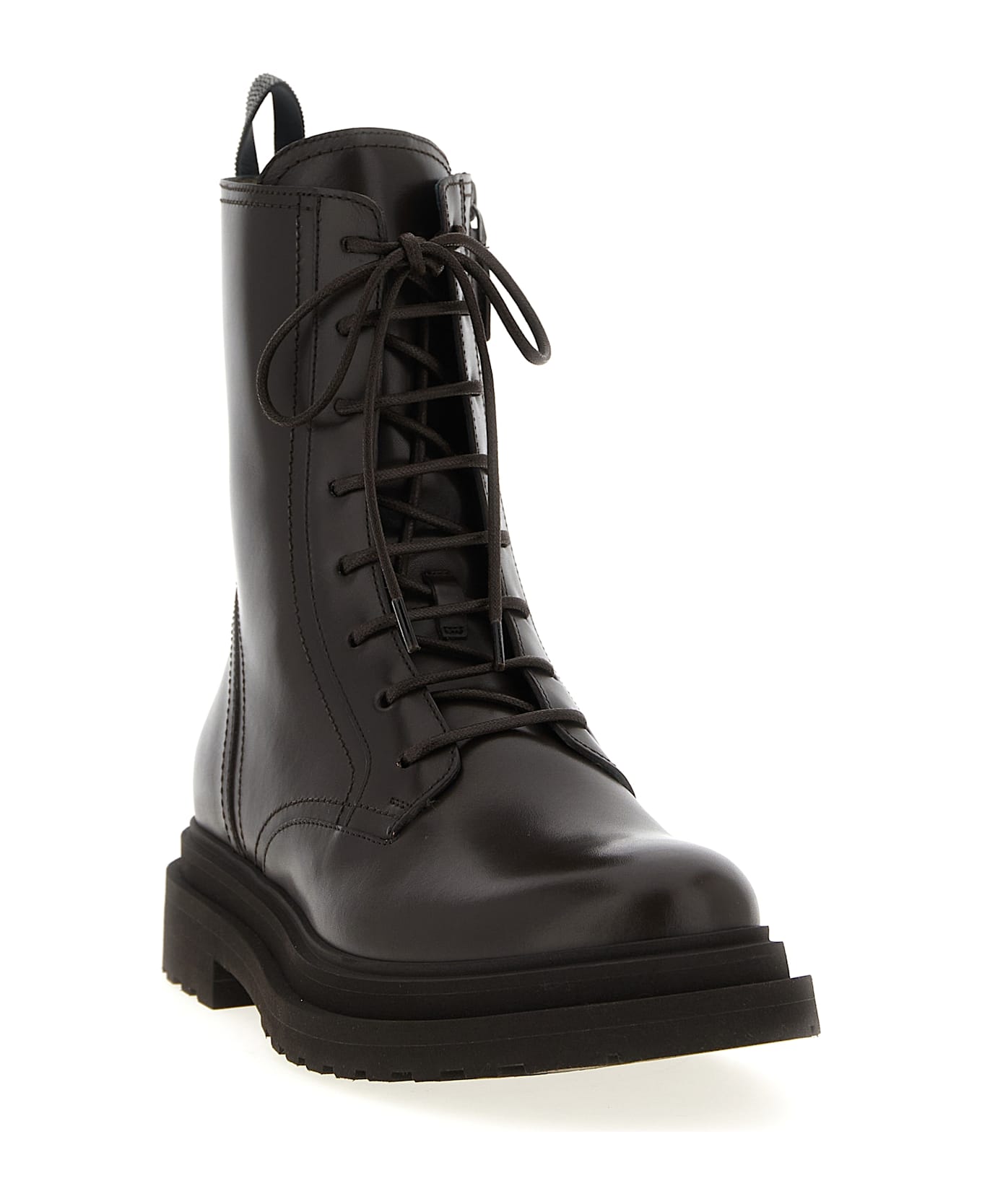 Brunello Cucinelli 'shiny Loop Detail' Combat Boots - Brown