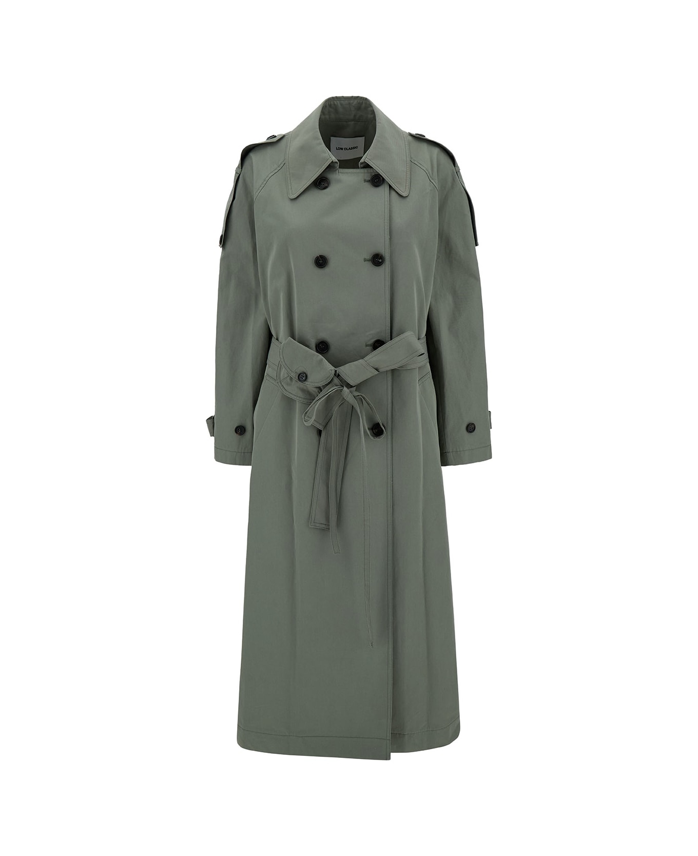 Low Classic Green Double-breasted Trench Coat With Belt In Cotton Blend Woman - Green