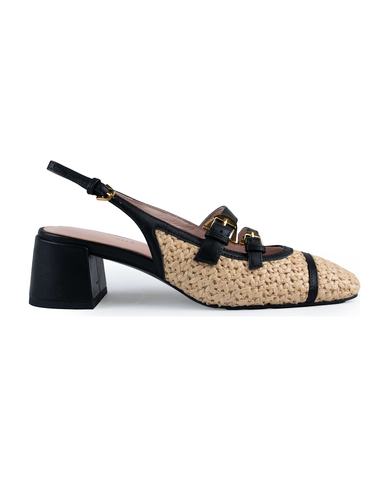 Coccinelle Maia Crochet Straw Slingback Shoes - Natural/noir