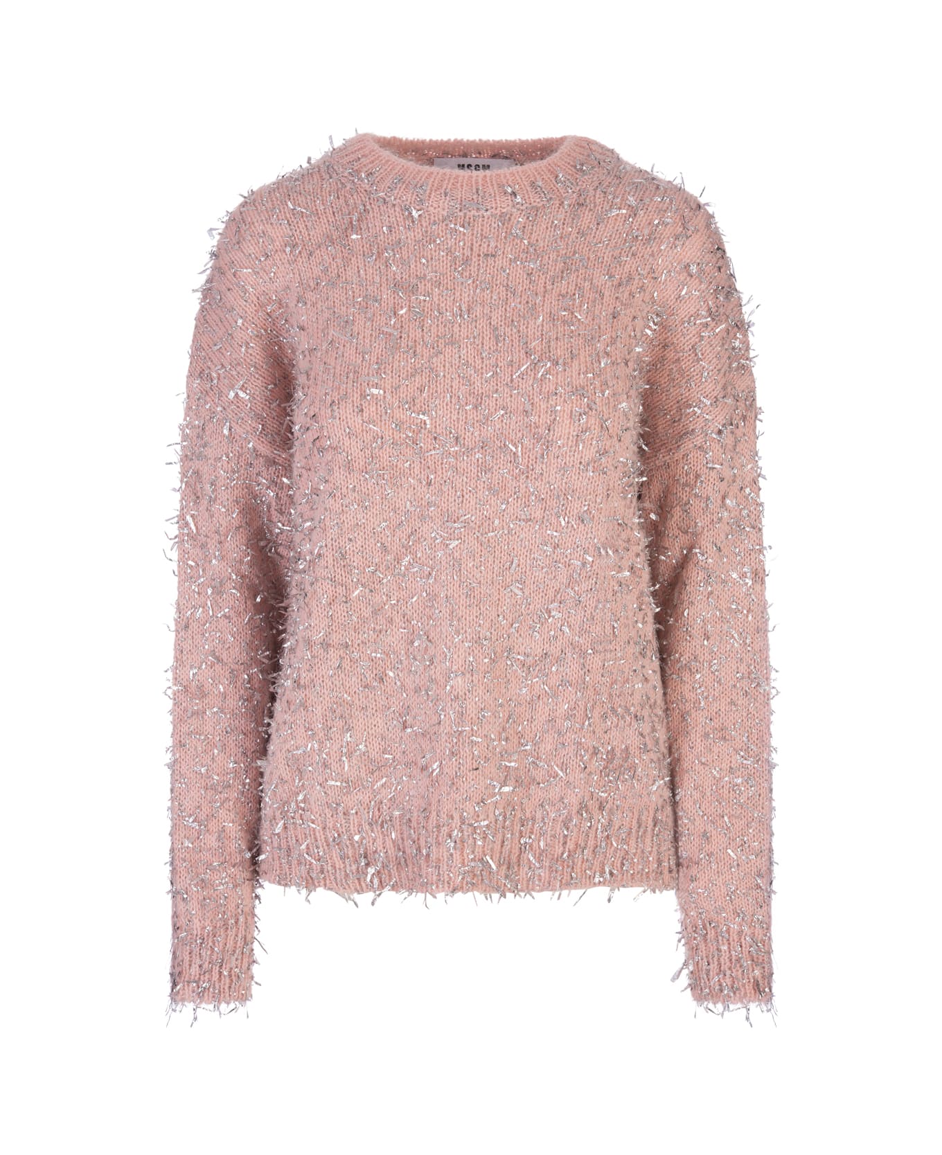 MSGM Pink Wool Blend Sweater With Silver Metallic Thread - Pink