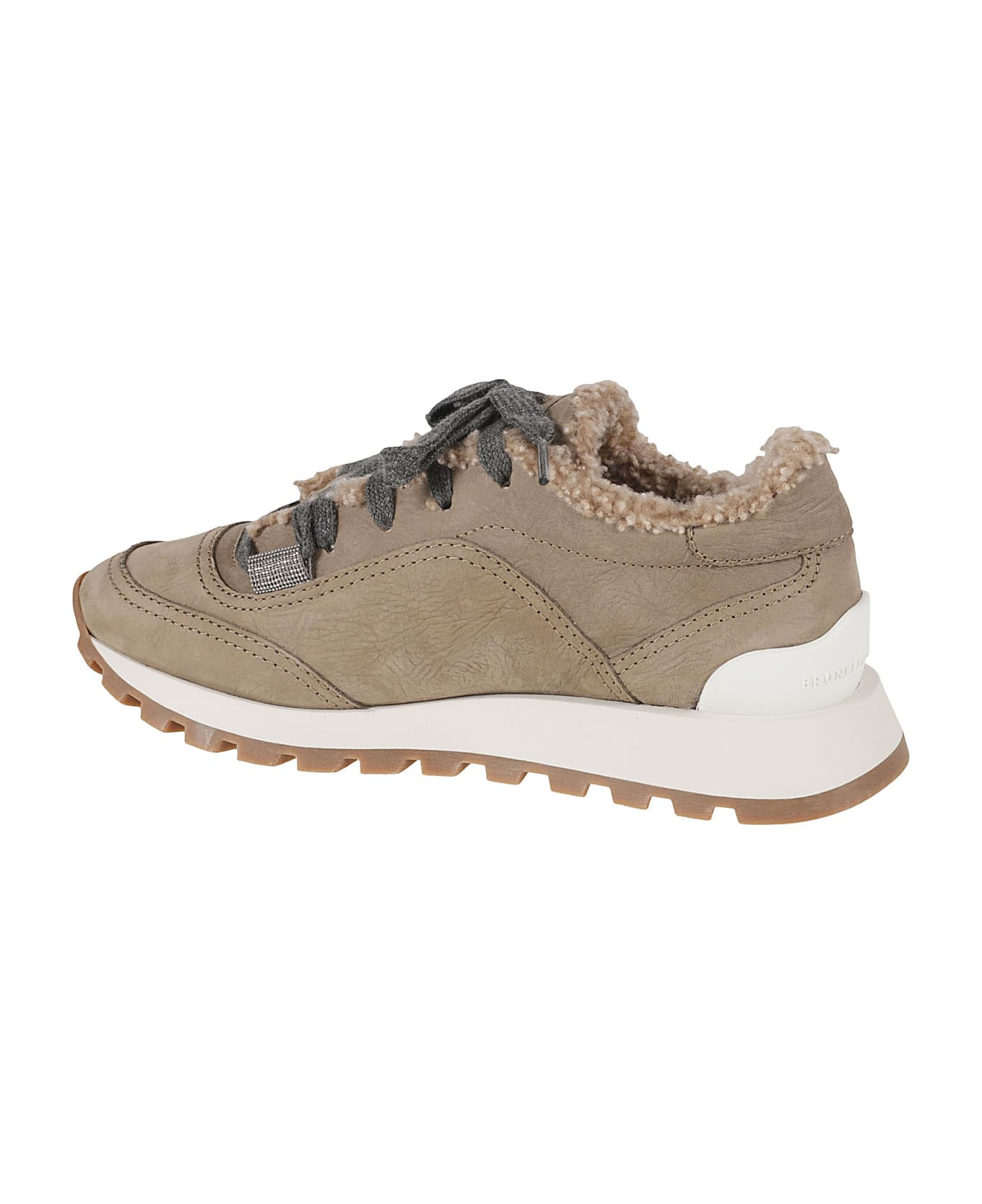 Brunello Cucinelli Fur Applique Embellished Sneakers - Mud