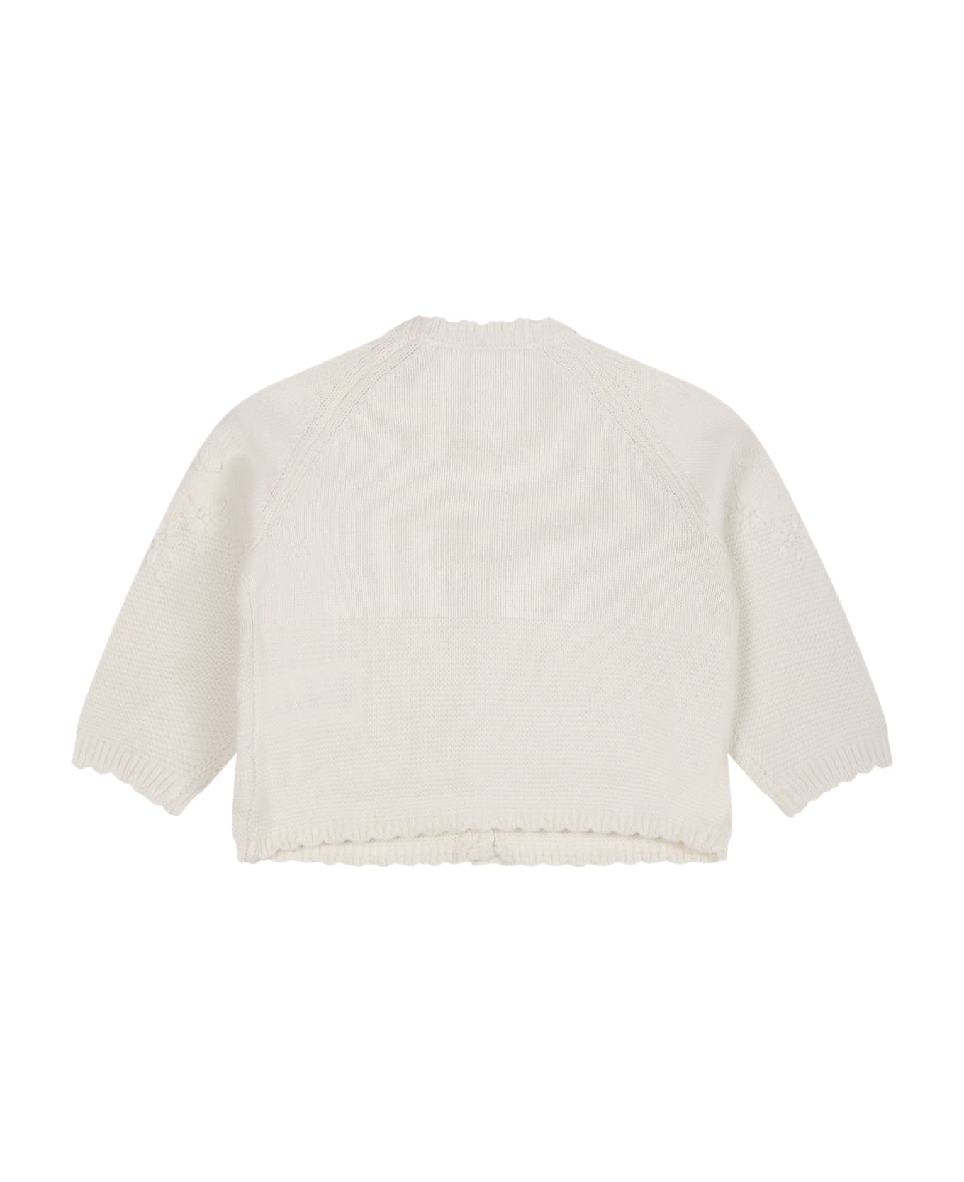 Tartine et Chocolat Ivory Cardigan For Baby Girl With Flowers - Ivory