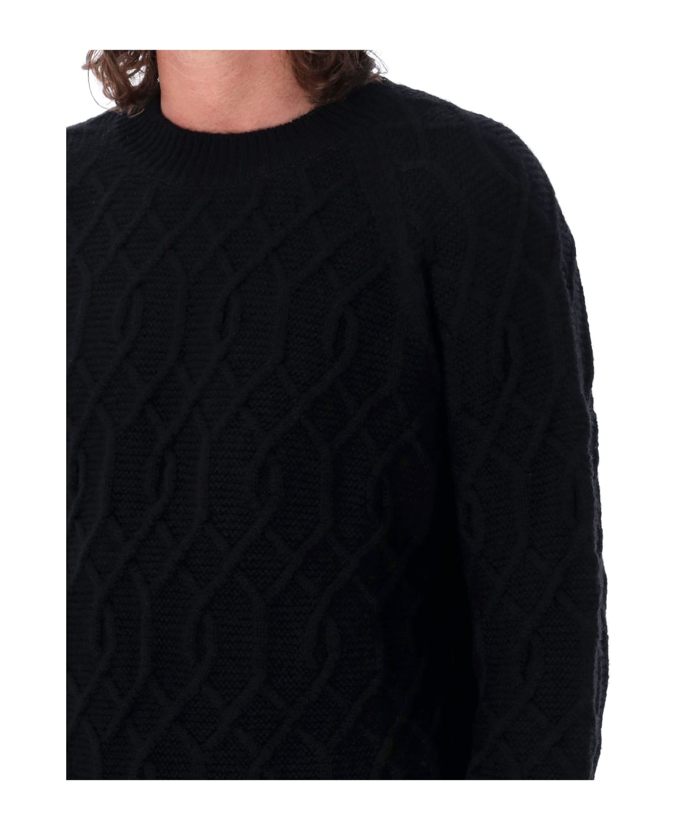 Comme des Garçons Homme Crewneck Wool Cable Sweater - BLACK
